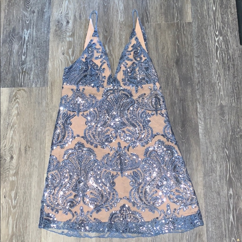 Free People Blue and Tan Night Shimmer Dress